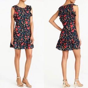 J. Crew Women’s Black Red Floral Sleeveless Ruffle Dress